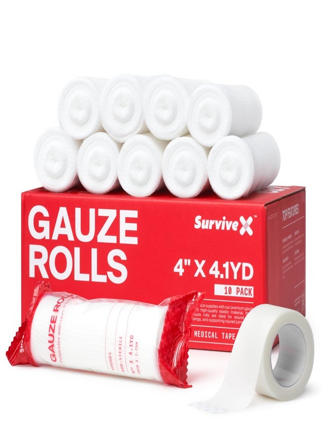 SurviveX - 4" Stretch Gauze Roll – Conforming Medical Bandage Wrap for Wound Care, First Aid, and Injury Dressing, 10 Count - Image 1